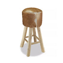 Bar Stool Real Leather Teak Round