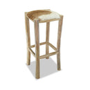 Bar Stool Real Leather Teak Square