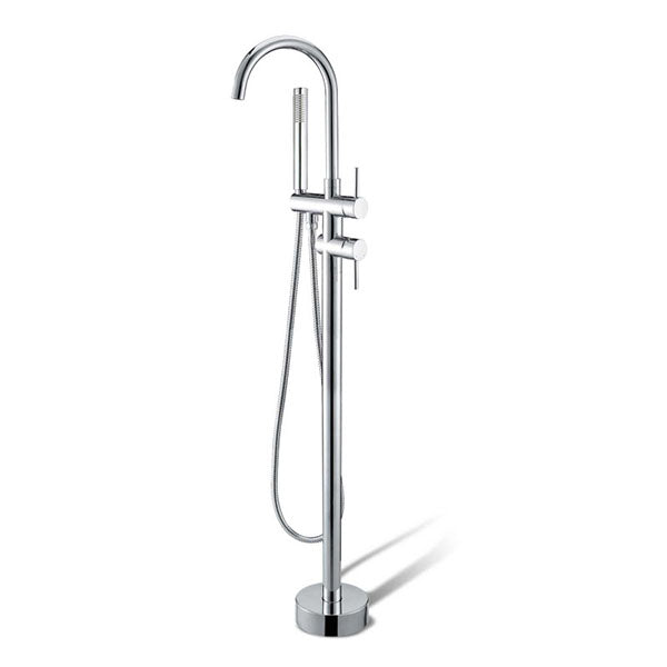 Euro Freestanding Round Chrome Bath Mixer Spout w/ Handheld Head