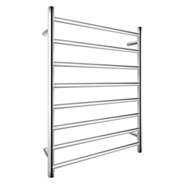 Bathroom Electric Heated Towel Rail Rack 8 Rungs Round Silver