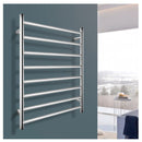 Bathroom Electric Heated Towel Rail Rack 8 Rungs Round Silver