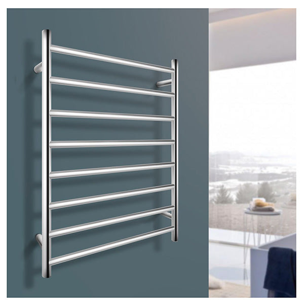 Bathroom Electric Heated Towel Rail Rack 8 Rungs Round Silver