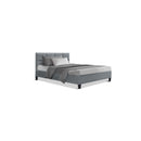 Bed Frame Base Mattress Platform Fabric Wooden Grey