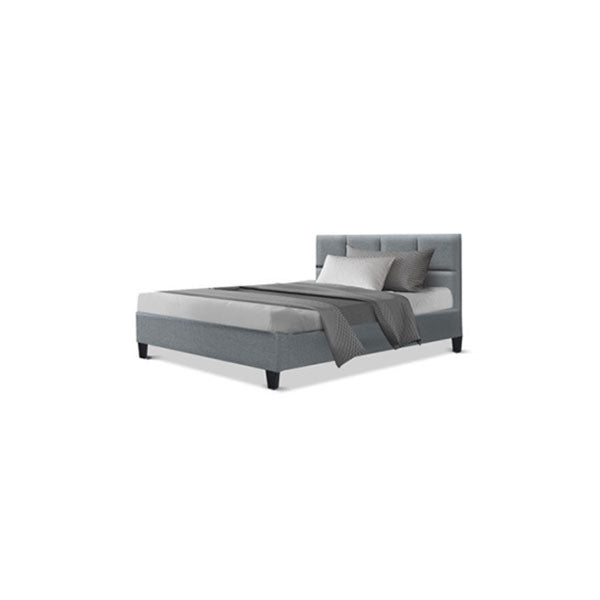Bed Frame Base Mattress Platform Fabric Wooden Grey