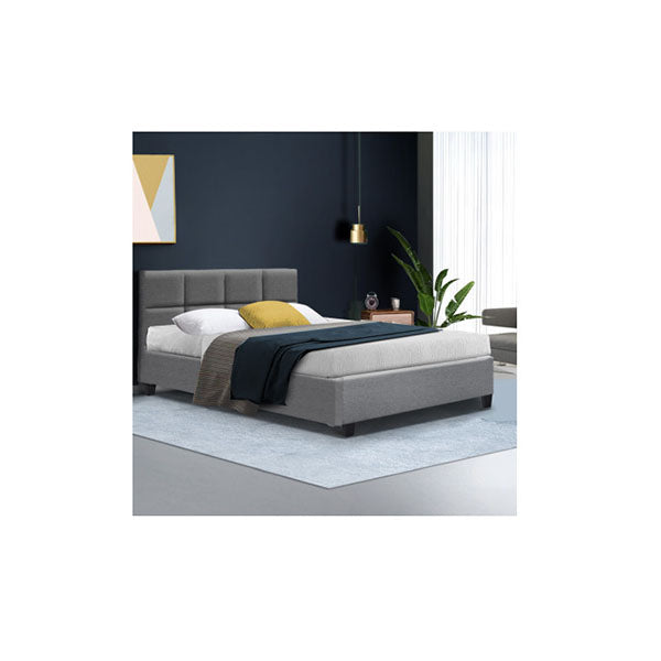 Bed Frame Base Mattress Platform Fabric Wooden Grey
