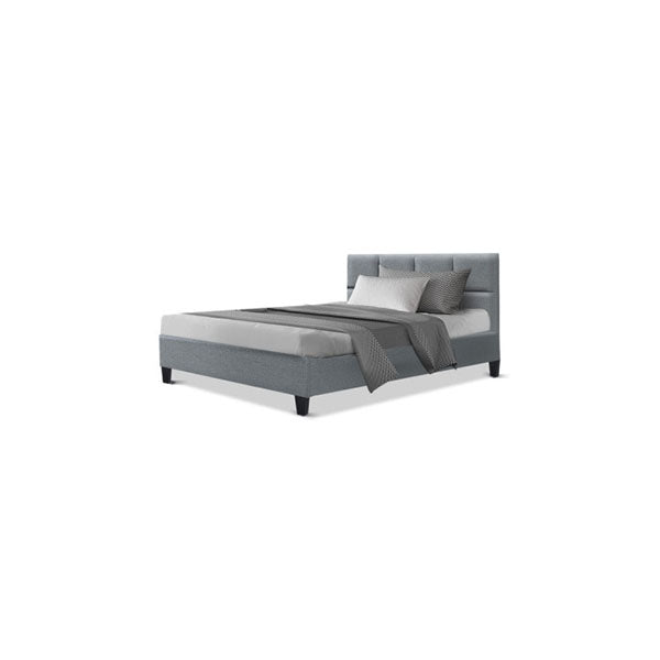 Bed Frame Base Mattress Platform Fabric Wooden Grey