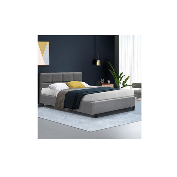 Bed Frame Base Mattress Platform Fabric Wooden Grey