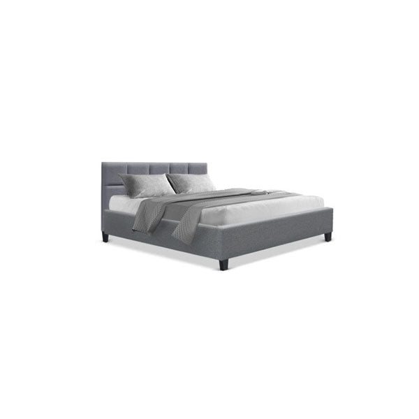Bed Frame Base Mattress Platform Fabric Wooden Grey