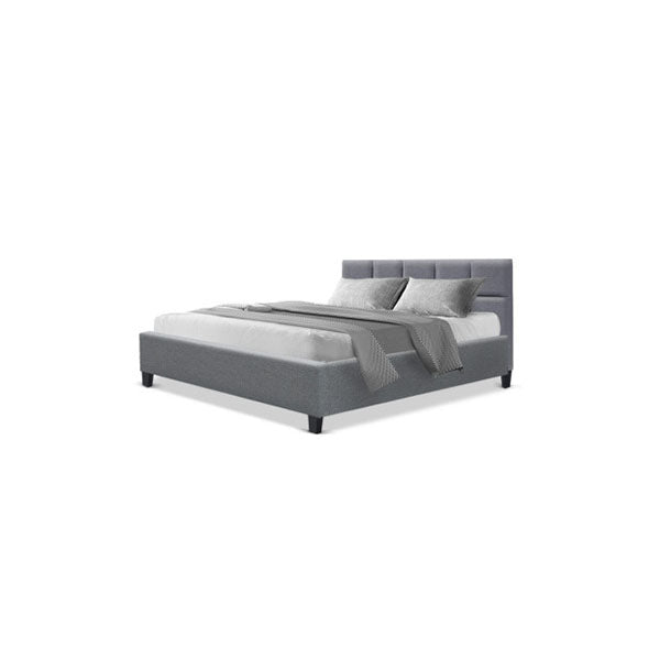 Bed Frame Base Mattress Platform Fabric Wooden Grey