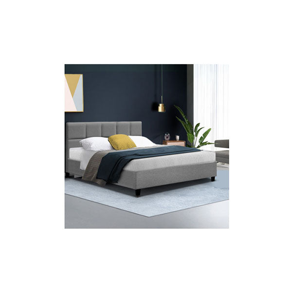 Bed Frame Base Mattress Platform Fabric Wooden Grey