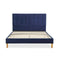 Bed Frame Mattress Base Platform Wooden Velvet Headboard Blue