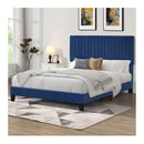 Bed Frame Mattress Base Wooden Velvet Headboard Blue