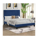 Bed Frame Mattress Base Wooden Velvet Headboard Blue