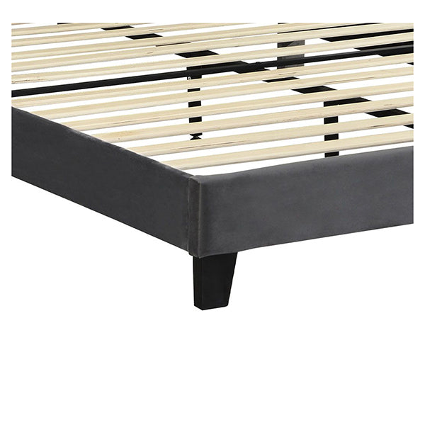 Bed Frame Mattress Base Wooden Velvet Headboard Grey