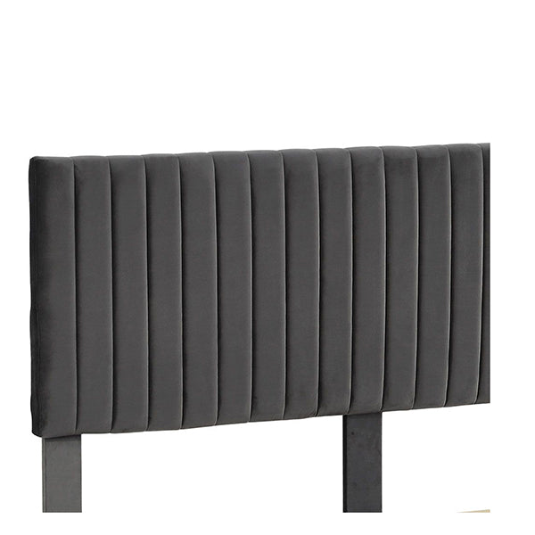 Bed Frame Mattress Base Wooden Velvet Headboard Grey