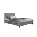 Bed Frame Single Size Base Mattress Platform Fabric Wooden Grey Vanke