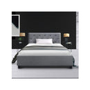 Bed Frame Single Size Base Mattress Platform Fabric Wooden Grey Vanke
