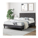 Bed Frame Velvet Mattress Base Platform Wooden Headboard Grey