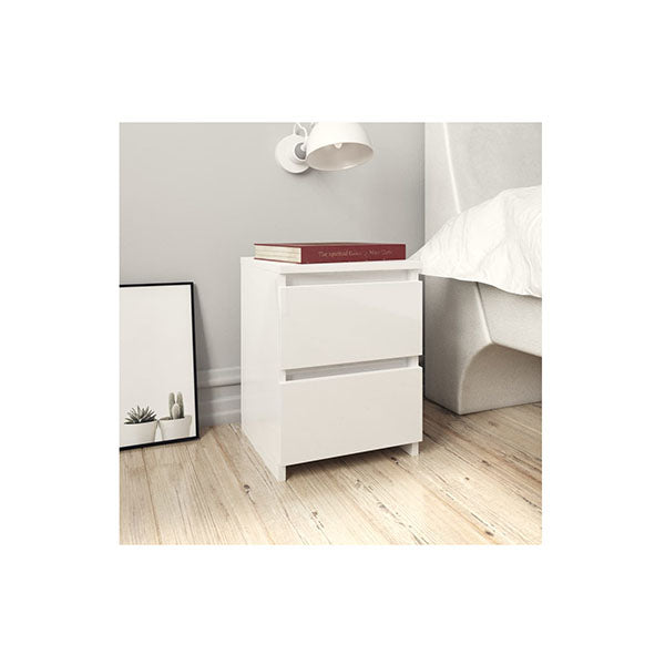 Bedside Cabinet High Gloss White Chipboard