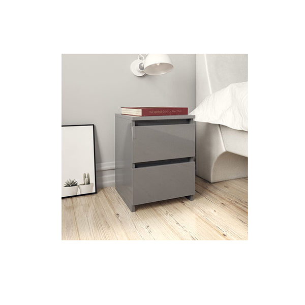 2 Pcs Bedside Cabinets High Gloss Grey Chipboard
