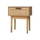 Bedside Table 1 Drawer Storage Cabinet Rattan Wood Nightstand