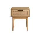 Bedside Table 1 Drawer Storage Cabinet Rattan Wood Nightstand