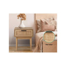 Bedside Table 1 Drawer Storage Cabinet Rattan Wood Nightstand