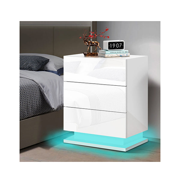 Bedside Table Rgb Led Nightstand High Gloss White