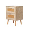 Bedside Tables 2 Drawers Rattan Wood Nightstand Storage