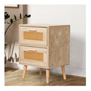 Bedside Tables 2 Drawers Rattan Wood Nightstand Storage