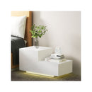 Bedside Tables 2 Drawers Rgb Led High Gloss Nightstand White