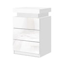Bedside Tables 3 Drawers Rgb Led High Gloss Nightstand
