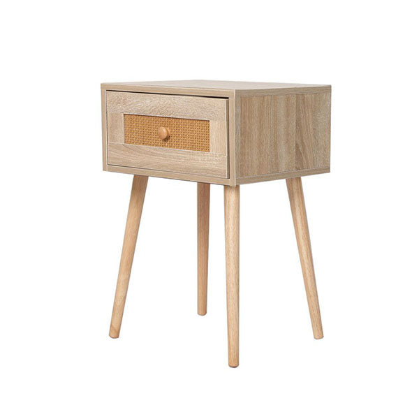 Bedside Tables Rattan Wood Drawers Nightstand Storage
