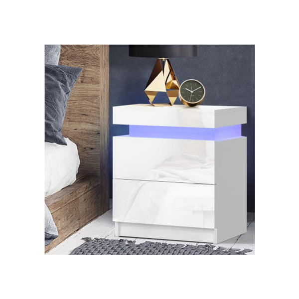 Bedside Tables Side Table Drawers Rgb Led High Gloss Nightstand