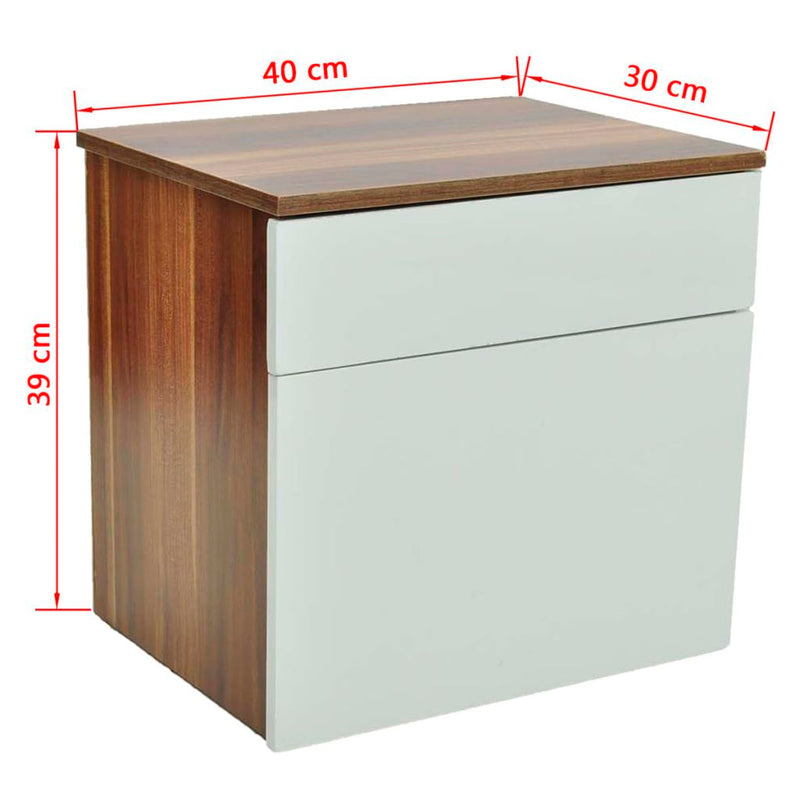 Bedside Cabinet Table With Drawer (2 Pcs) - Brown / White