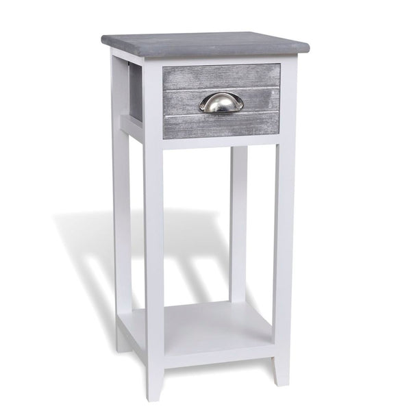 Bedside Cabinet / Telephone Stand With 1 Drawer - Grey/White