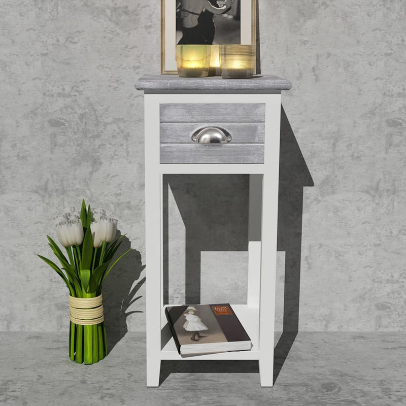 Bedside Cabinet / Telephone Stand With 1 Drawer - Grey/White