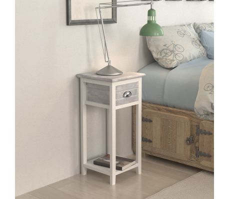 Bedside Cabinet / Telephone Stand With 1 Drawer - Grey/White