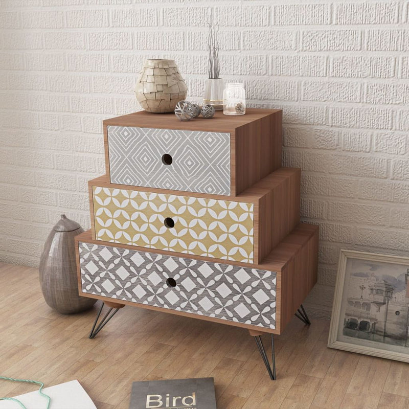 Bedside Cabinet With 3 Drawers - Brown