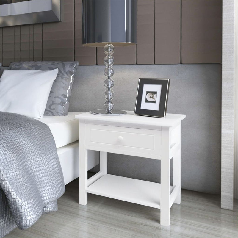 Bedside Cabinet Wood - White