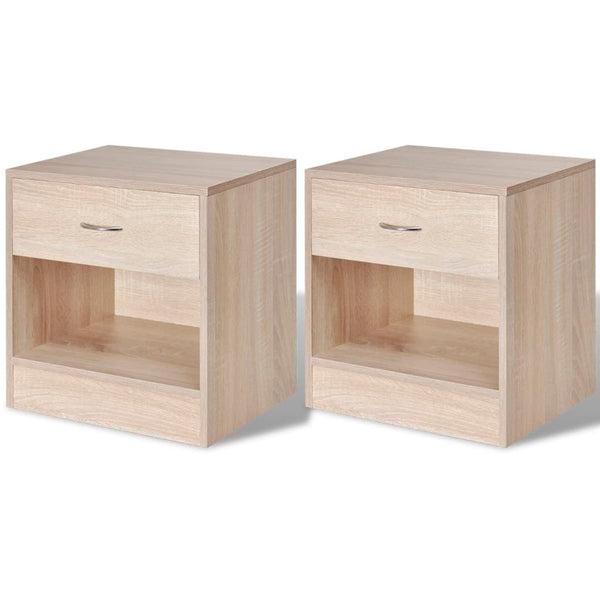 Bedside Cabinets With Drawer (2 Pcs) - Oak Colour