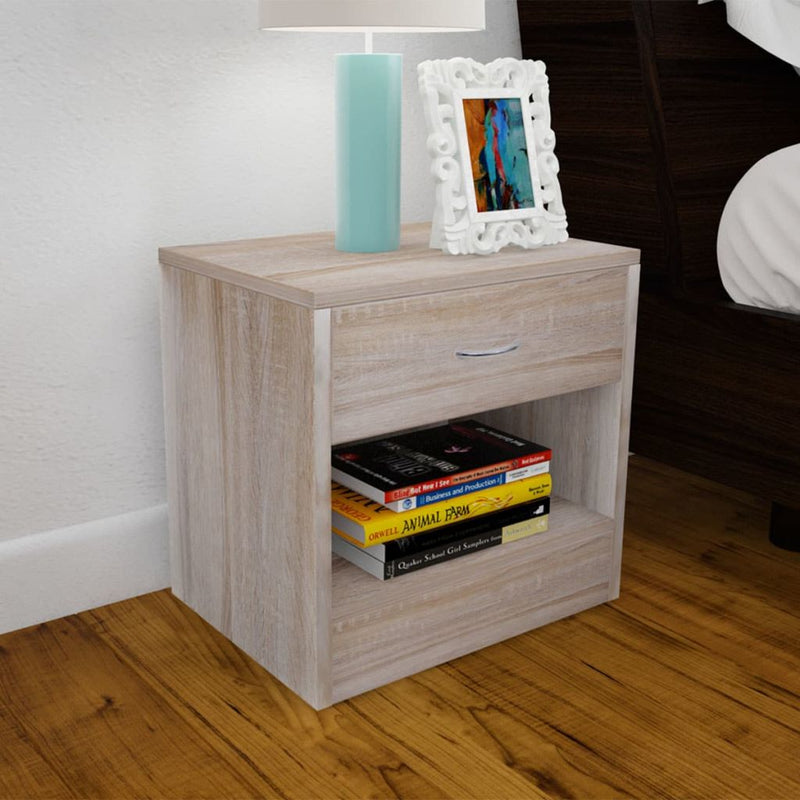 Bedside Cabinets With Drawer (2 Pcs) - Oak Colour