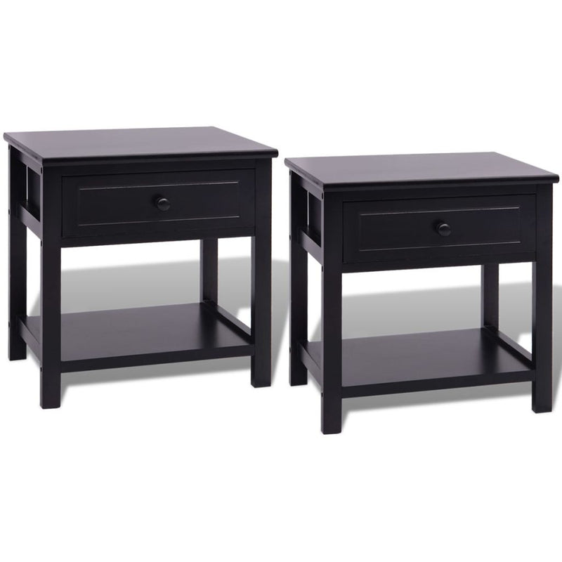 Bedside Cabinets Wood (2 Pcs) - Black