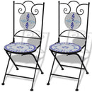 Bistro Table 60 Cm Mosaic With 2 Chairs - Blue / White