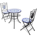 Bistro Table 60 Cm Mosaic With 2 Chairs - Blue / White