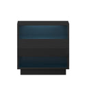 Black Bedside Table Rgb Led Drawers Nightstand High Gloss
