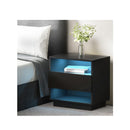 Black Bedside Table Rgb Led Drawers Nightstand High Gloss