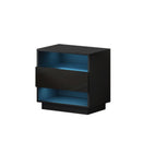 Black Bedside Table Rgb Led Drawers Nightstand High Gloss