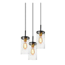 Black Metalware Clear Glass 3 Light Pendant
