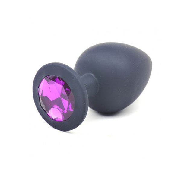 Black Silicone Anal Plug With Purple Diamond